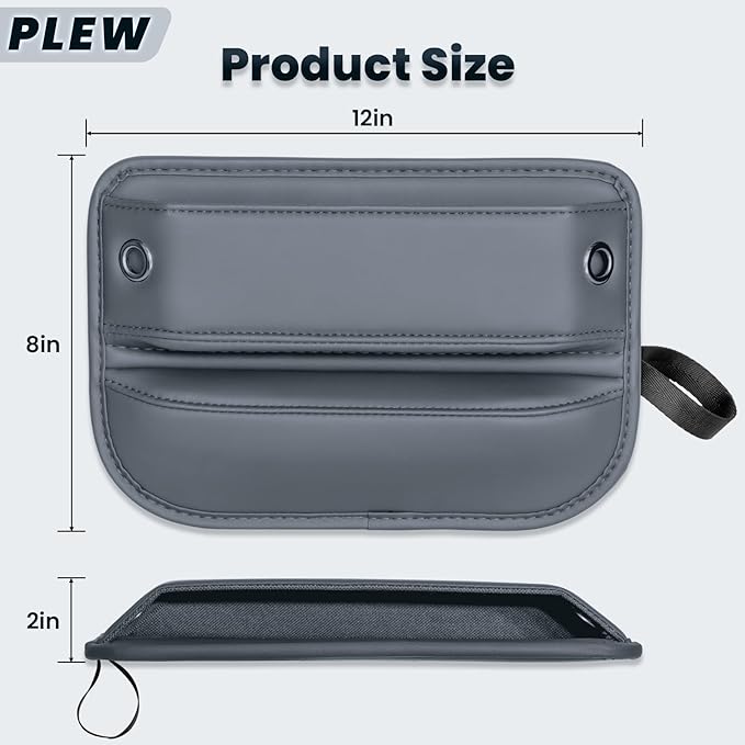 PLEW 2-Pack Car Seat Gap Filler, Premium Leather Console Organizer Universal Fit for Car SUV Truck Multi-Purpose Essentials Organizer - Anti-Drop Auto Interior Accessories（Chogori Grey