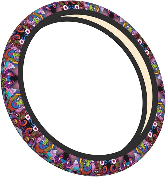 Visages Psychedelic Horror Monster Universal Fit Steering Wheel Cover for Car, Truck, and SUV, Durable Steering Wheel Protection