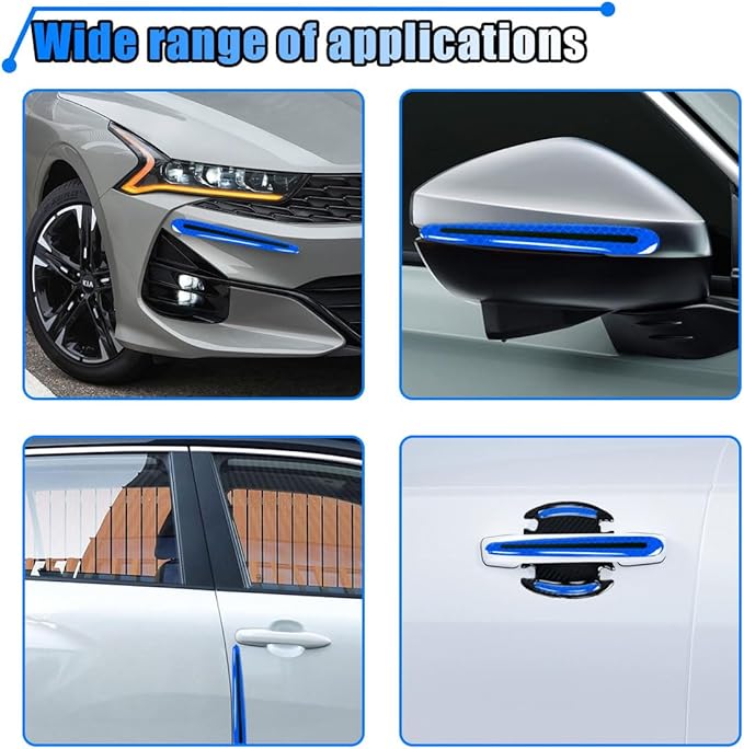 8PCS Reflective Car Door Handle Protector Sticker, Carbon Fiber Auto Door Handle Cup Paint Guard Protective Film, Anti-Scratches Car Door Handle Bowl Sticker, Self-Adhesive & Non-Marking (Blue)