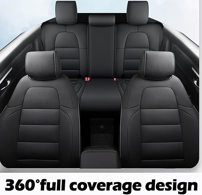 HKZ Fit CRV Car Seat Covers Full Set for Honda CR-V 2017 2018 2019 2020 2021 2022 Touring,EX,Sport,SE&EX-L - Leather (Black)