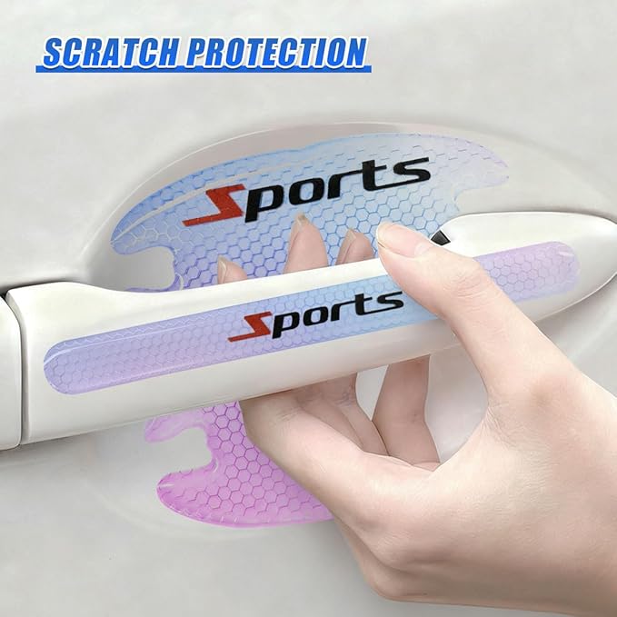 8PCS Laser Car Door Handle Protector, Anti-Scratch & Bumping Auto Door Bowl Protector with Reflective Design, Universal Self-Adhesive Vehicle Exterior Decoration Accessories(Sport)