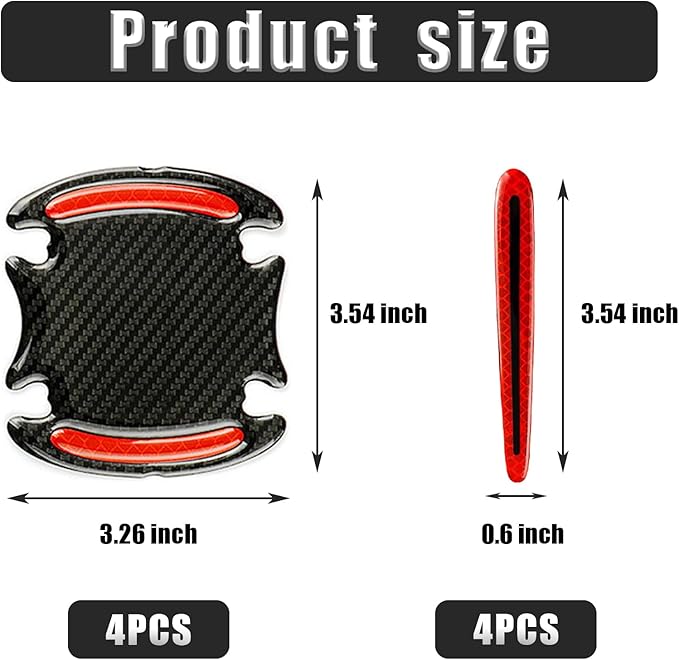 8Pcs Car Door Handle Protector Reflective Sticker,3D Carbon Fiber Universal Door Handle Scratch Protector Cover,Self-Adhesive & Non-Marking,Paint Guard Protective Films (Red)