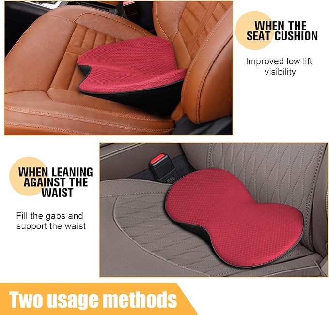 Car Seat Cushion, Memory Foam Sciatica & Lower Back Pain Relief Vehicle Chair Pillow for Driving, Breathable Automotive Seat Support Pad, Universal for SUV Sedan Truck (Red)