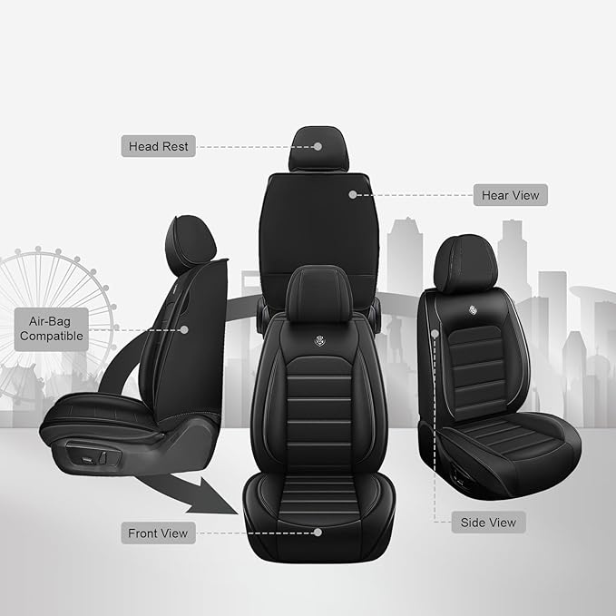 JOJ Car Seat Cover for Kia Carnival Seat Covers for Cars 2022-2026,Leather Waterproof Car Seat Covers Full Set,All Weather Tech Car Seat Protector,8 Seats Black