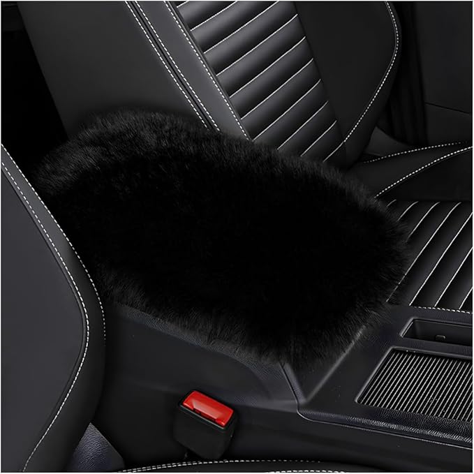 Car Center Console Cover Pad, Fluffy Middle Console Pad Armrest Seat Box Cover, Universal Furry Arm Rest Decoration Protector for Car Truck SUV, Interior Car Accessories (Black)