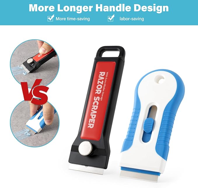 Gomake Razor Blade Scraper Tool with Blade Container 2PCS Cooktop Stove Scraper with Extra 100PCS Stainless Steel Blades for Glass,Paint and Old Label,Decal Sticker Remover, Stove Top Cleaning (W79)