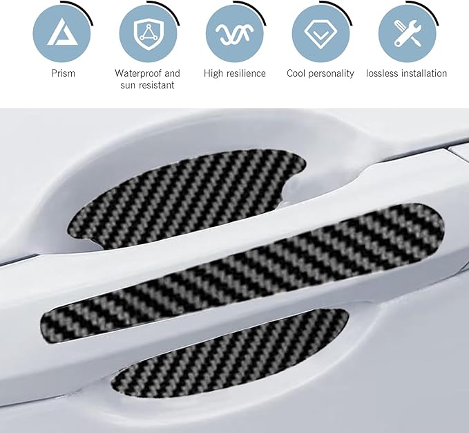 8 PCS Car Door Handle Protector Stickers, Anti-Scratch Door Bowl Paint Guard Stickers, Self-Adhesive Car Doors Paint Protective Film, Universal for Most Cars (Carbon Fiber)