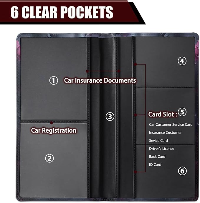Car Document Holder with Magnetic Shut, Car Registration and Insurance Card Holder, Vehicle Glove Box Organizer Documents, Driver License, Auto Paperwork Organizer Wallet, Dragon In Lotus Pattern