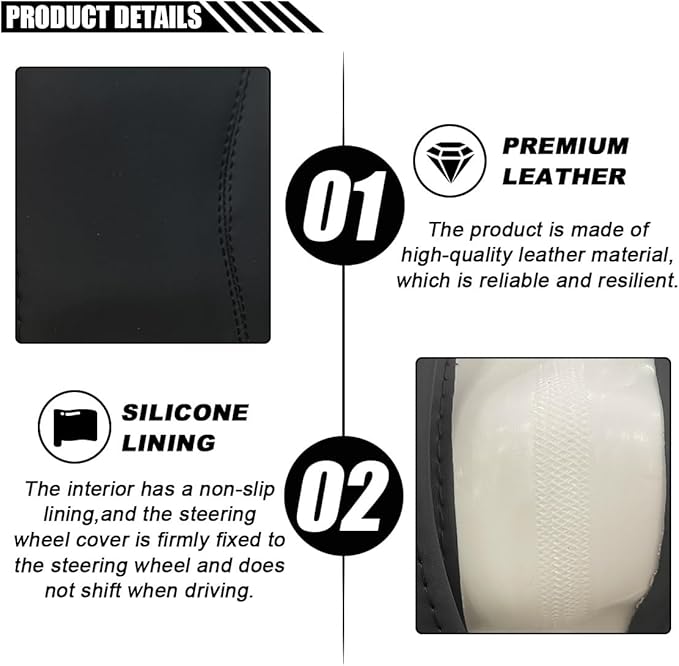 14.5"-15" Car Steering Wheel Cover, Microfiber Leather Cover, Anti-Slip Breathable Steering Wheel Decoration, Universal Steering Wheel Accessories for Diverse Cars (Black)