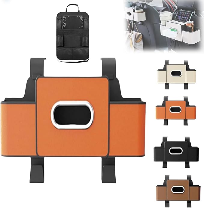 pupken Car Organizers and Storage Box, Car Organizers and Storage Box Behind Set, 4 in 1 Multifunctional Cars Organizer and Storage Back Seat for Hold Phone, Drinks, Handbag, Universal Fit (Orange*1)