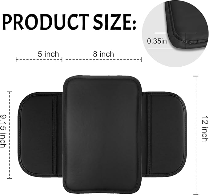 Car Center Console Cover Leather Armrest Cover Cushion with 2 Storage Bags Universal Car Armrest Seat Box Pad Car Interior Accessories Protector for Most Vehicle (Black)