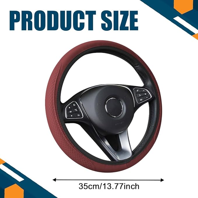 Car Steering Wheel Cover, Universal 14.5-15 Inch Wine Leather Steering Wheel Wrap with Better Sport Grip for Men Women, Anti-Slip Breathable Car Interior Accessories for Most Vehicle (Wine)