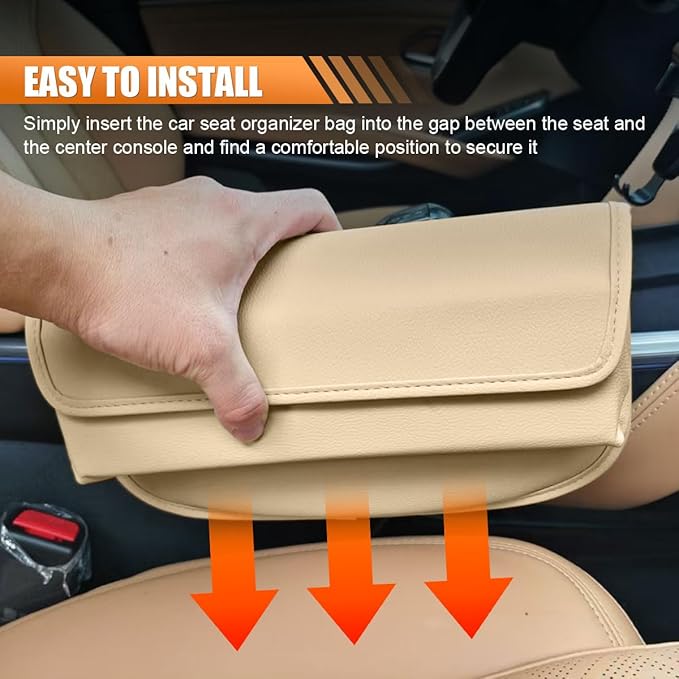 Car Seat Gap Filler Organizer, Leather Waterproof Auto Front Seat Storage Box, Portable Car Seat Side Pocket Organizer, Vehicle Interior Storage Accessory for Phone Glasse Key (Beige/Yellow)