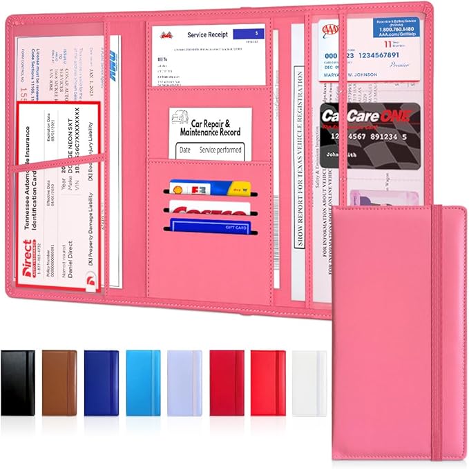 LINTRU Car Registration and Insurance Holder Trifold, Oversized Fit with Reinforced Construction, Matte PU Leather Vehicle Glove Box Organizer for Documents, Car Accessories for Men and Women
