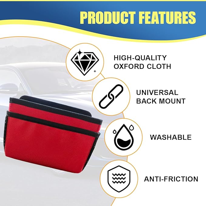 Car Trash Can, Mini Waterproof Hanging Auto Foldable Garbage Organizer Holder, Multi-Pocket Foldable Vehicle Interior Storage Bag Container Accessories for Cars, SUVs, Trucks (Red)
