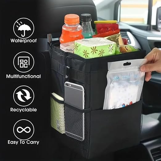 Cute Car Trash Can with Lid – Multipurpose Collapsible Trash Bin for Car, Leak-Proof Organizer, Waterproof Garbage Can with Storage Pockets & Adjustable Straps, 2 Gallons (Black)