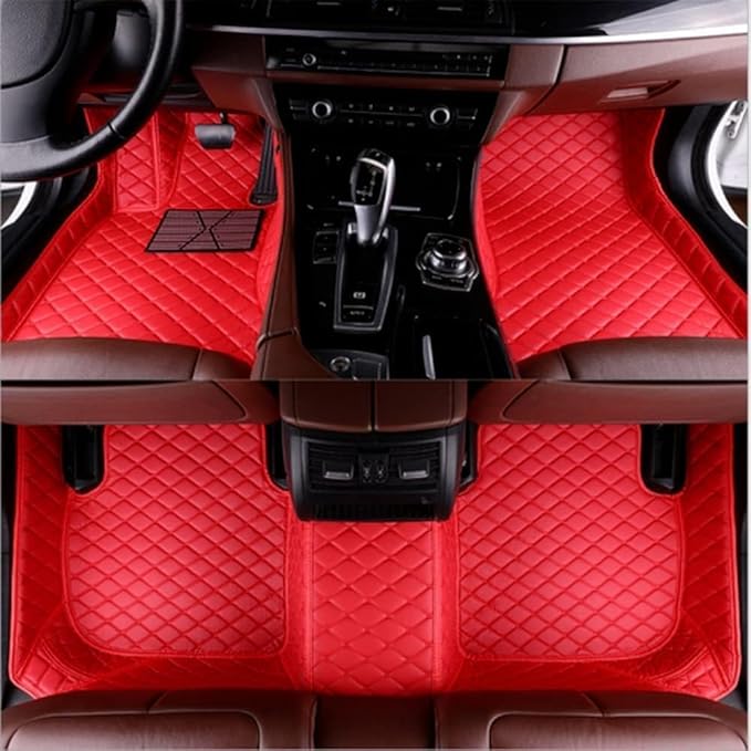 Custom Making Car Floor Mats for 96% Car Model Luxury Leather All Weather Waterproof Anti-Skid Full Coverage Liners (red)
