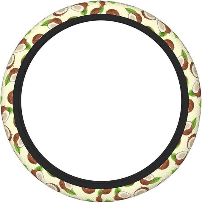 Coconut Yellow Steering Wheel Cover for Women Men Girls, Car Accessories Decor Thickened Anti-Slip Auto Steering Wheel Covers Protector Universal Fit 15 Inch for Cars, Truck, SUV