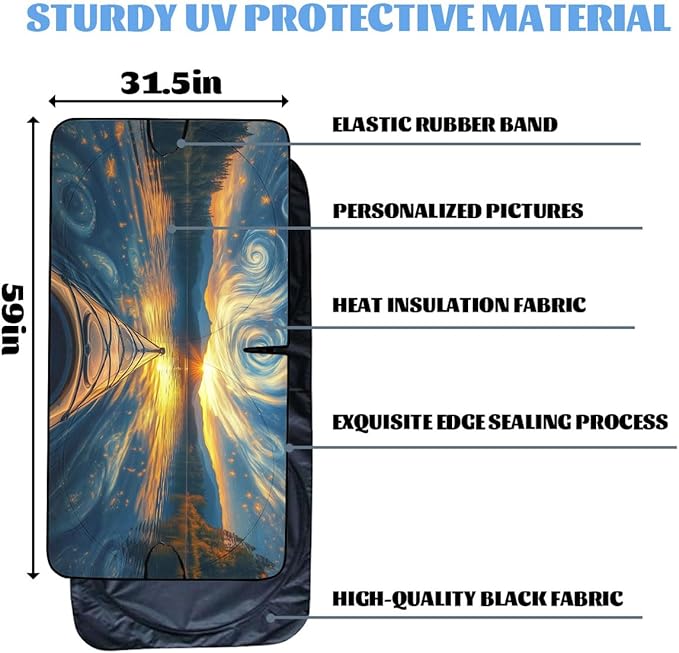 Starry Night Car Windshield Sunshades Sunset Tranquil Lake View Kayaking Front Window Sun Shade Block UV Rays Sun Shade Visor Protector for Car Sedan Truck SUV Accessories
