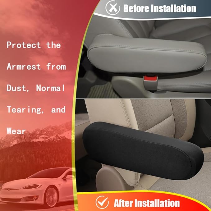 Smeyta 2PC Car Front Seat Armrest Covers,Universal Size Seat Arm Rest Cover,Flat Cloth Fabric Armrest Cover,Car Interior Accessories(Black,1Pair)