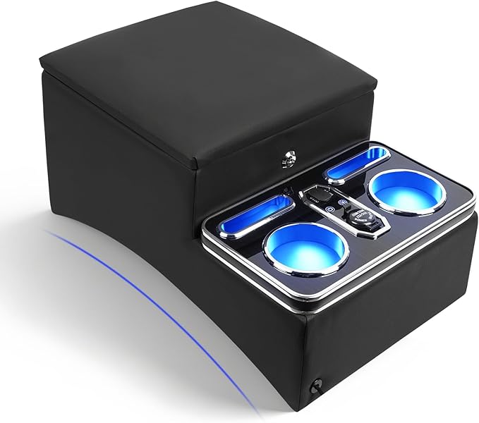 Center Console Armrest Organizer with 7-Color Mood Lighting Center Console for Truck & Minivan & Car & and SUVs Front Seat Bench Center with Locking (Update)