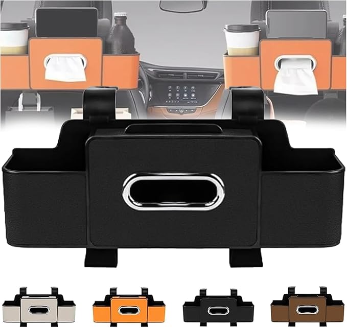 4-in-1 Car Backseat Organizer, Multifunctional Car Seat Back Storage Box with Cup Holder Headrest Hook, Universal Cars Organizer Back Seat for Hold Phone,Snacks, Drinks, Handbag (Black)