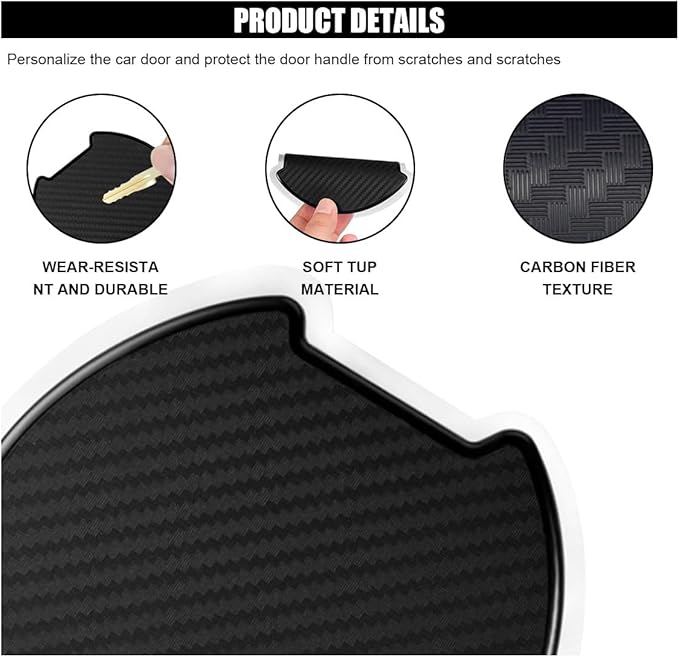 4PCS Car Door Handle Cup Scratch Protectors - TPU Carbon Fiber 3D Traceless Sticker, Paint Cover Guard Pad, Universal Protective Film for Most Cars (Large)