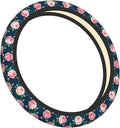 Rose Navy Floral Neoprene Steering Wheel Covers Women Men Car Accessories, Universal 15 Inch Fit Auto, Suvs, Truck