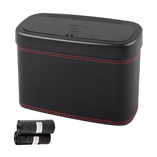 Car Trash Can with Lid,Press-Top Car Trash Bin with 30PCS Cars Trashs Bags,Multi-Function & Small Cars Garbage Can with Suspension Design for Storaging Garbage Fits 4.7 Gal