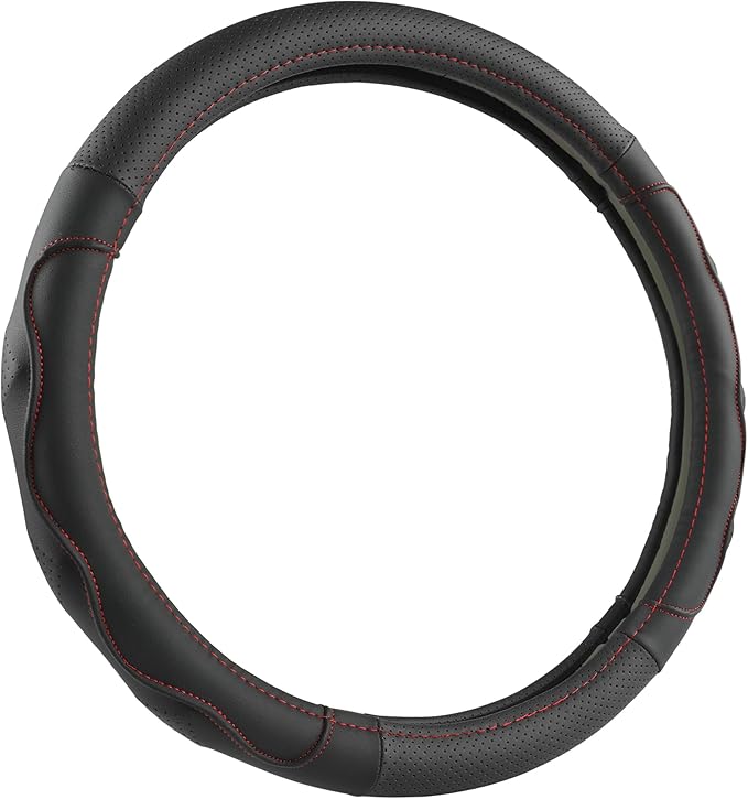 West Llama 3D Texture Steering Wheel Cover for Toyota, Anti-Slip Design, Premium Leather, Custom Fit for 14.5-15 inch, Stylish Interior Decoration(Black+Red Line-Standard Size)