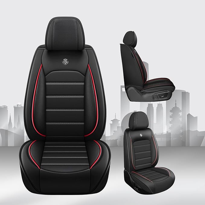 JOJ Car Seat Cover for Ford Excursion Seat Covers for Cars 2000-2005,Leather Waterproof Car Seat Covers Full Set,All Weather Tech Car Seat Protector,8 Seats Black Red