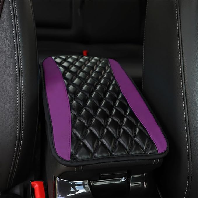 Leather Car Armrest Box Pad for Corvette C8 Stingray/C8 Coupé/C8 Z06/C8.R/C8 LT2 LT6 2019-2023 Waterproof Armrest Center Console Protector Cover Universal Arm Rest Cushion,Purple, normal