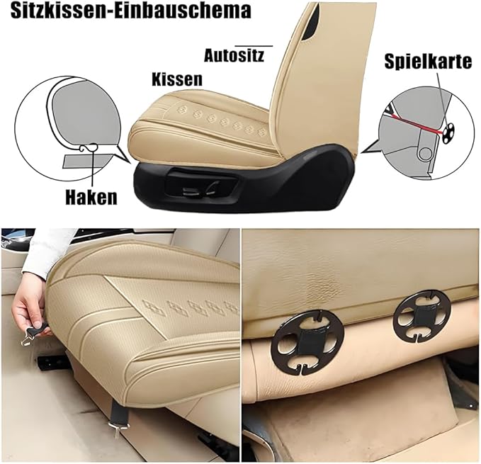 Premium Universal Car Seat Cover, Comfortable Leather Seat Cover for 96% of Models, Waterproof Car Seats Protectors Cushions for 5 Seats(Beige,Pillows)