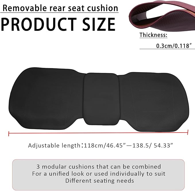 ontto 1 PC Car Rear Seat Cushion Fits Most Vehicles Cars Trucks SUV,Thin and Breathable Car Seat Pad Protector for Summer,Perforated PU Leather Auto Seat Mat with Buckle Fixing,Black