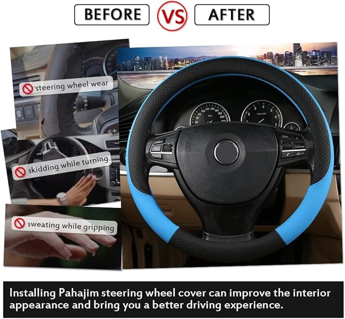 Pahajim Car Steering Wheel Cover for Women Men Universal PU Leather Steering Wheel Accessories Anti Skid 14.5-15 Inch (37-38cm) Forro Volante Carro (Orange)