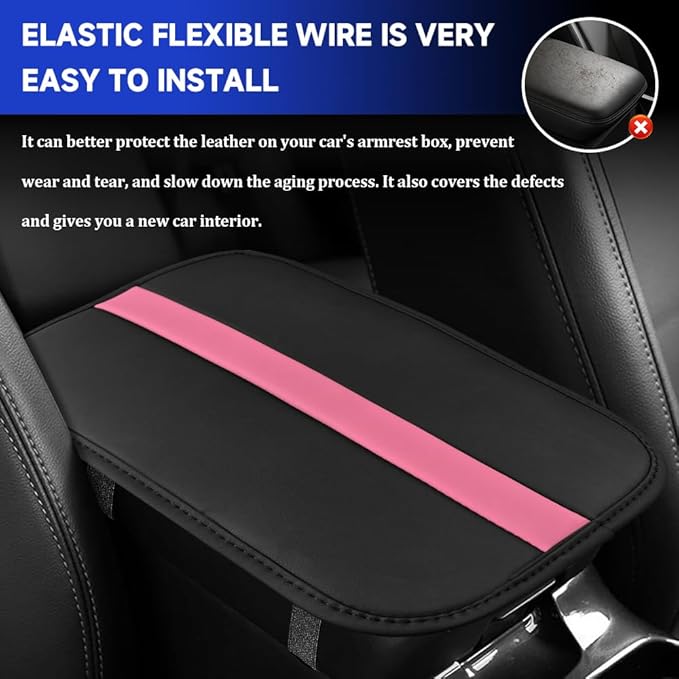 Car Center Console Cushion Pad, Arm Rest Cover for Car, Leather Waterproof Auto Armrest Seat Box Protector, Auto Armrest Storage Box Accessories Fits for Most Vehicles, SUVs, Trucks (Pink)