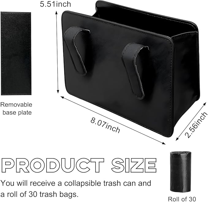 Car Trash Can, Foldable Waterproof Leather Car Garbage Organizer Holder, Automotive Mini Dustbin Container with One Roll Trash Bag, Universal Interior Car Accessories (Black)