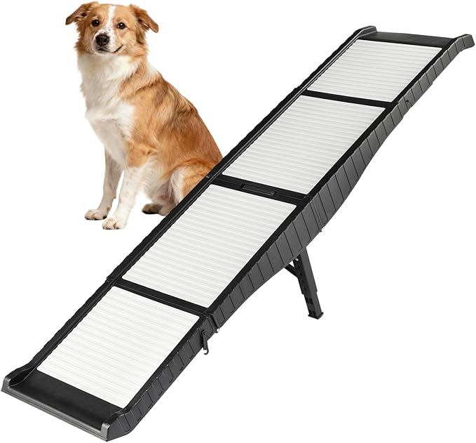 BAQTALE Foldable Dog Ramp for Cars 8 Adjustable Heights with Support Leg, Non-Slip Surface, Portable Pet Ramp for Small, Medium & Large Dogs up to 220lb, Carry-on Size Outdoor Ramp