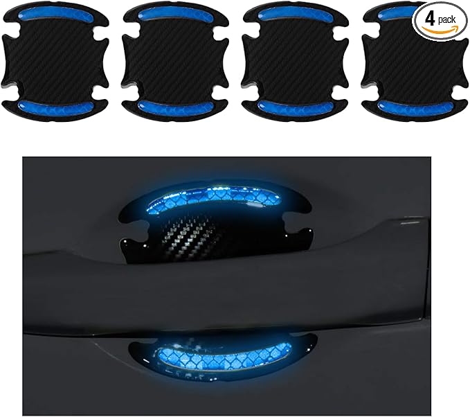 Augeny 4PCS Car Handle Protector Reflective Stickers, Universal 3D Carbon Fiber Auto Door Paint Guard, Anti-Scratch Bowl Protective Film for Most Cars (Blue)