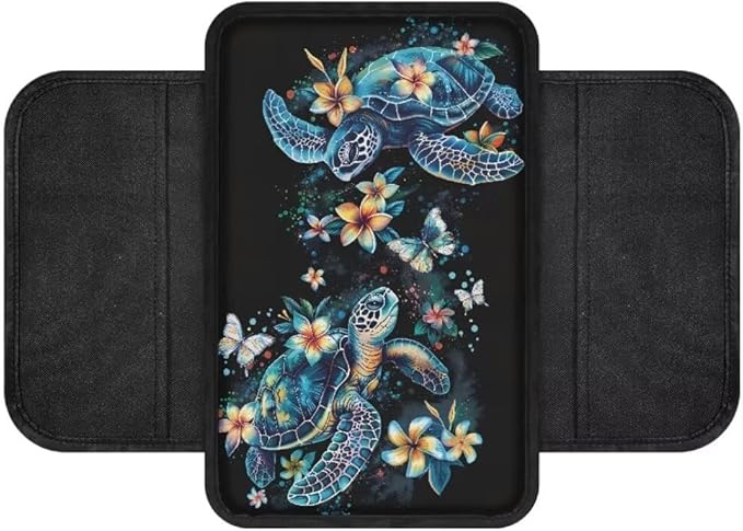 Boatee Flower Turtle Arm Rest Cover for Car Console Organizer Auto Center Console Cover Armrest Mat for Car Console Cushion Comfortable Interior Protector Automotive Armrest Seat Box Protector Black