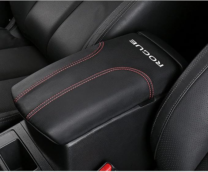 XITER Car Armrest Cover Saver, 1 Pc Center Console Leather Pad Fit for Nissan Rogue 2014-2020, 2017-2022 Rogue Sport Central Console Armrest Box Protector Interior Accessories (Red Stitches)
