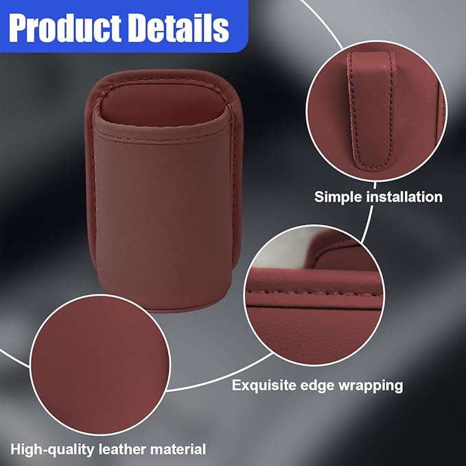 Leather Car Cup Holder, Hanging Automotive Back Seat Bottle Holders, Scratch-Resistant Vehicle Door Drink Holder, Clip-On Auto Organizer Accessories for Soda Cans, Coffee (Red)