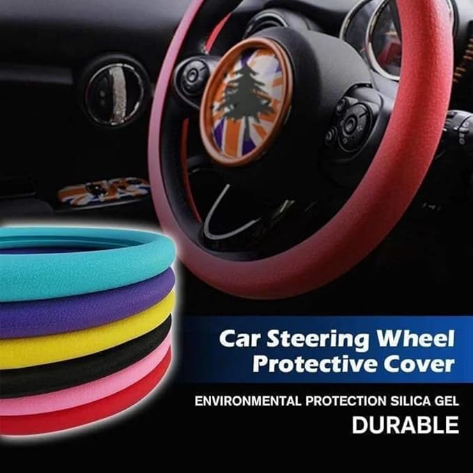 Car Steering Wheel Protective Cover, Silicone Steering Wheel Cover Grip, Cool Non-Slip Thin Steering Wheel Protector, Stretchy, Silent, Fits 13/14/15/16 inch Wheels (Black)