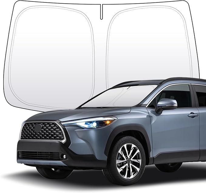 Thickened 2-Layer Front Windshield Sun Shade Compatible for Toyota Corolla Cross 2022-present, Foldable Custom Fit Sunshade Blocks 99% Heat, Keeps Car Interior Cool (for Corolla Cross 2022-present)