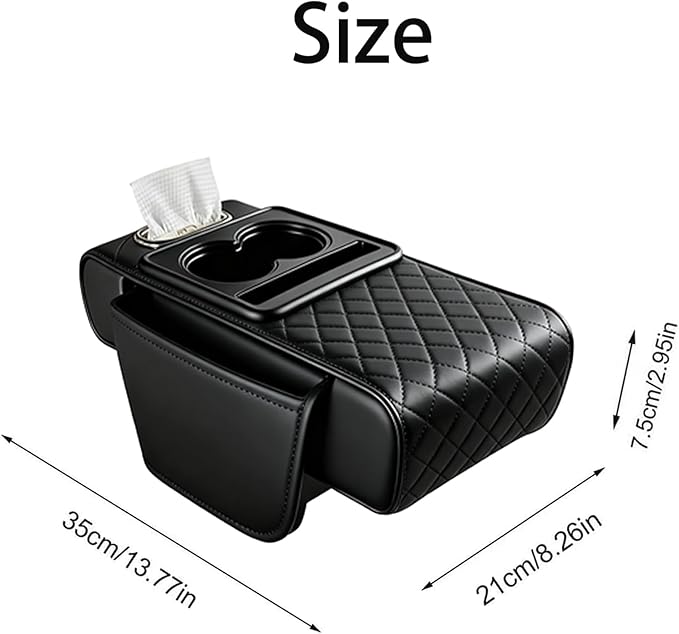 AHFBF Multifunctional Pu Leather Car Armrest Box Mat, Armrest Box Pad for Car, Leather Car Armrest Box Pad with Cup Holders, Car Armrest Box Mat, 5-in-1 Car Center Console Cover (Black)