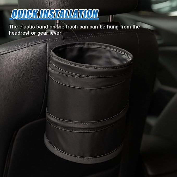 1 Gallon Collapsible Pop-up Car Trash Can - Mini Portable Hanging Garbage Can Car Trash Bin with Attached Hook&Elastic Band - Waterproof Waste Basket Bin Auto Garbage Bag for Cars/Home(2Sets)