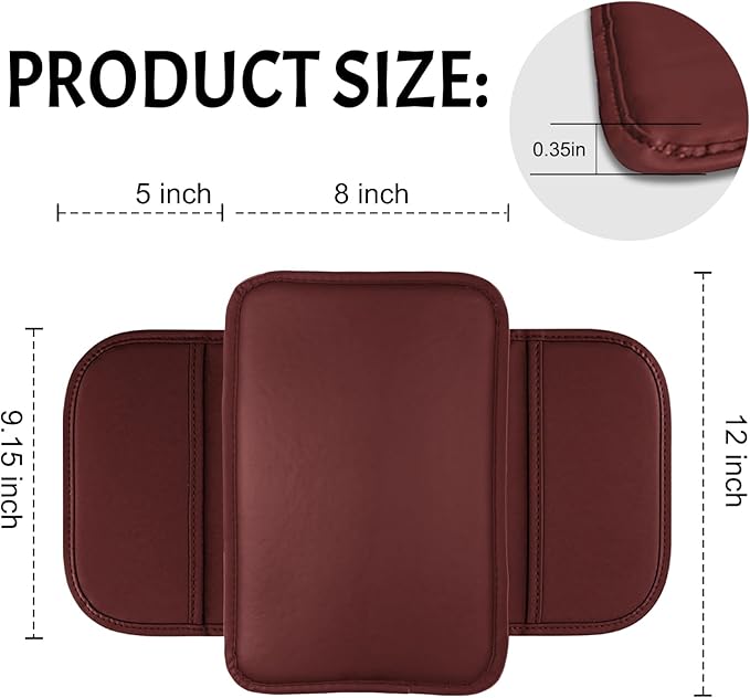 Car Center Console Cover Leather Armrest Cover Cushion with 2 Storage Bags Universal Car Armrest Seat Box Pad Car Interior Accessories Protector for Most Vehicle (red)