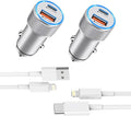 Fast iPhone Car Charger,【2Pack】38W Dual Port PD&QC3.0 Fast Charger Car [Apple MFi Certified] Cigarette Lighter Car Power Adapter with 2pack Lightning Cable for iPhone 14/13/Pro/Max/12/11/X/8 (Silver)