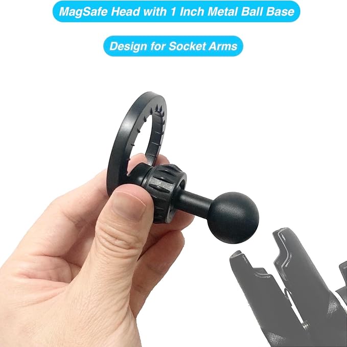 Magnetic Phone Holder Base with 1” Ball Mount Adapter for MagSafe Compatible with RAM Mounts Double Socket Arm for iPhone 17/16/15/14/13/12 Series