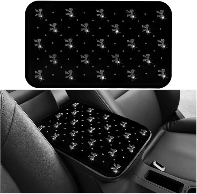 Car Center Console Cover, Waterproof Leather Bow Ribbon Vehicle Arm Rest Pad, Comfortable Automotive Interior Seat Box Armrest Protection Cushion Accessories, Universal Fit (Gray)